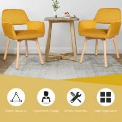 Promo 😉 Costway Set of 4 Modern Accent Armchairs Velvet Fabric Leisure Chairs Club Guest Yellow 🥰 -Living Room Chairs Sales unnamed file 6240