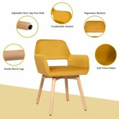 Promo 😉 Costway Set of 4 Modern Accent Armchairs Velvet Fabric Leisure Chairs Club Guest Yellow 🥰 -Living Room Chairs Sales unnamed file 6242