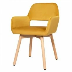 Promo 😉 Costway Set of 4 Modern Accent Armchairs Velvet Fabric Leisure Chairs Club Guest Yellow 🥰 -Living Room Chairs Sales unnamed file 6244