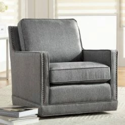 Best reviews of 🔔 Studio 55D Clinton Mica Gray Linen Fabric Swivel Chair 🥰