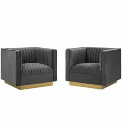 Buy 😉 Set of 2 Sanguine Vertical Tufted Upholstered Performance Velvet Armchairs - Modway Gray 🔔 -Living Room Chairs Sales unnamed file 6329