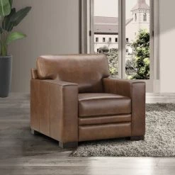Outlet 💯 Blake Top Grain Leather Chair Brown - Abbyson Living 🎉