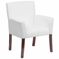 Best Pirce ⭐ Executive Side Leather Chair Mahogany Legs - Flash Furniture White 🛒 -Living Room Chairs Sales unnamed file 6466