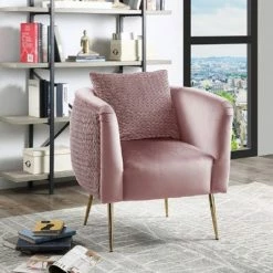 Best reviews of ✨ Simple Relax Velvet Barrel Accent Chair with Metal Legs in Pink 😍