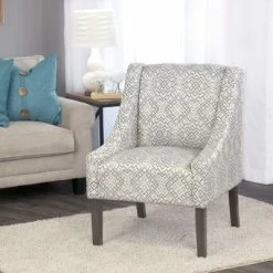 Best Pirce 🧨 Modern Swoop Accent Armchair - HomePop Dove Gray Stripe 🔔 -Living Room Chairs Sales unnamed file 661