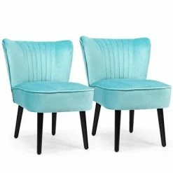 Promo 🎁 Costway Set of 2 Armless Accent Chair Upholstered Leisure Chair Single Sofa TurquoiseStone Grey Dark Grey 👏 -Living Room Chairs Sales unnamed file 6760
