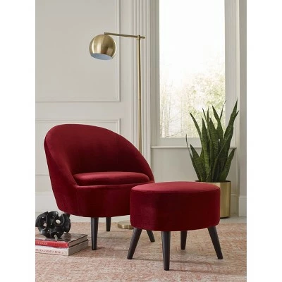 Best deal π Nico Mid Century Modern Accent Chair and Ottoman Set French Merlot Red Velvet - Adore Decor 𧨠4 Best deal π Nico Mid Century Modern Accent Chair and Ottoman Set French Merlot Red Velvet - Adore Decor 𧨠- Image 2
