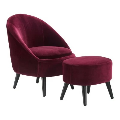 Best deal π Nico Mid Century Modern Accent Chair and Ottoman Set French Merlot Red Velvet - Adore Decor 𧨠6 Best deal π Nico Mid Century Modern Accent Chair and Ottoman Set French Merlot Red Velvet - Adore Decor 𧨠- Image 4