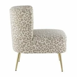 Flash Sale ⌛ Fran Contemporary Slipper Chair Gold Steel/Tan Leopard Fabric - LumiSource 🥰