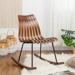 Discount 😉 Bamboo Contoured Rocking Accent Chair Brown - Glitzhome ⭐