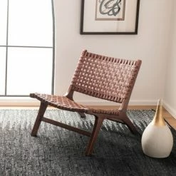Buy 🔔 Luna Leather Woven Accent Chair - Safavieh 🎉