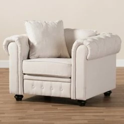 Top 10 👍 Baxton Studio Alaise Modern Classic Linen Tufted Scroll Arm Chesterfield Chair Beige 💯 -Living Room Chairs Sales unnamed file 774