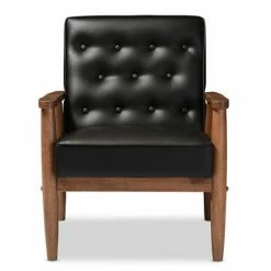 Buy β¨ Sorrento Mid - Century Retro Modern Faux Leather Upholstered Wooden Lounge Chair - Baxton Studio Black β
