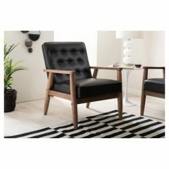 Buy ✨ Sorrento Mid - Century Retro Modern Faux Leather Upholstered Wooden Lounge Chair - Baxton Studio Black ⌛ -Living Room Chairs Sales unnamed file 790