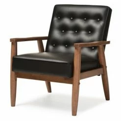 Buy ✨ Sorrento Mid - Century Retro Modern Faux Leather Upholstered Wooden Lounge Chair - Baxton Studio Black ⌛ -Living Room Chairs Sales unnamed file 791
