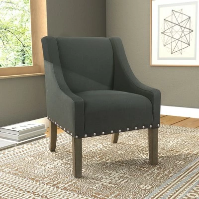 Cheapest ✔️ Modern Swoop Accent Chair with Nailhead Trim - Homepop Rich Charcoal 👍 11 Cheapest ✔️ Modern Swoop Accent Chair with Nailhead Trim - Homepop Rich Charcoal 👍 - Image 9