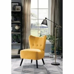 Outlet 🤩 Homelegance Imani Mid Century Modern Velvet Accent Upholstered Living Room Bedroom Lounge Chair, Yellow 🥰 -Living Room Chairs Sales unnamed file 8110