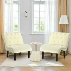 Best Sale 🌟 Costway Set of 2 Armless Accent Chair Upholstered Tufted Lounge Chair 😍 -Living Room Chairs Sales unnamed file 8282