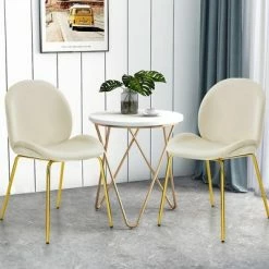 Brand new ✨ Costway Set of 2 Velvet Accent Chairs Dining Side Chairs w/Gold Metal Legs Pink/Beige/Green/Grey 💯