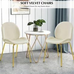 Brand new ✨ Costway Set of 2 Velvet Accent Chairs Dining Side Chairs w/Gold Metal Legs Pink/Beige/Green/Grey 💯 -Living Room Chairs Sales unnamed file 8643