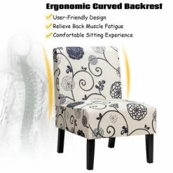 Coupon 😉 Costway Armless Accent Fabric Leisure Chair w/Rubber Wood Legs GrayBeige Print ✔️ -Living Room Chairs Sales unnamed file 8841