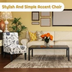 Coupon 😉 Costway Armless Accent Fabric Leisure Chair w/Rubber Wood Legs GrayBeige Print ✔️ -Living Room Chairs Sales unnamed file 8845