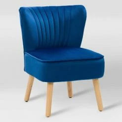 Promo 😍 Lynwood Velvet Armless Accent Chair Blue - CorLiving 🛒