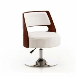 Best Sale 🥰 Set of 2 Salon Faux Leather Adjustable Height Swivel Accent Chairs White - Manhattan Comfort 😉