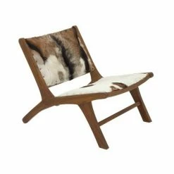 Cheap 🌟 Olivia & May Rustic Goat Leather and Teak Accent Chair Brown - Olivia & May ❤️