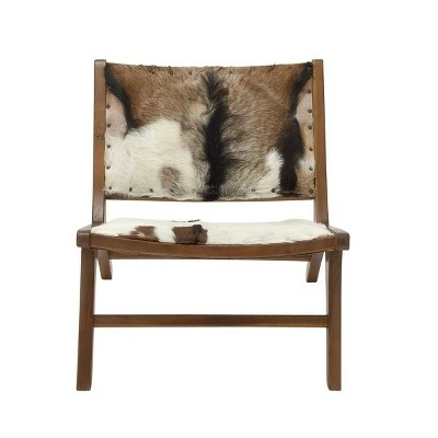 Cheap π Olivia & May Rustic Goat Leather and Teak Accent Chair Brown - Olivia & May β€οΈ 5 Cheap π Olivia & May Rustic Goat Leather and Teak Accent Chair Brown - Olivia & May β€οΈ - Image 3