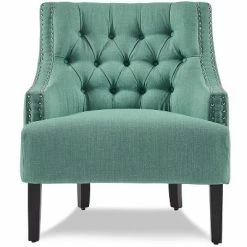 Deals 👏 Homelegance Upholstered Diamond Tufted Accent Chair with Sloped Arms and Nailhead Trim, Seat Height 18 inches, Teal Polyester 🌟