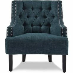 Coupon 💯 Homelegance Upholstered Diamond Tufted Accent Chair with Sloped Arms, 18 Inch High Seat, and Nailhead Trim, Indigo 🥰
