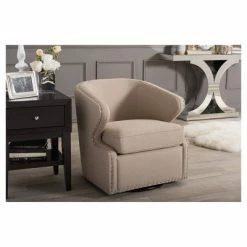 Cheap 🛒 Finley Mid - Century Modern Fabric Upholstered Swivel Armchair - Buff Beige - Baxton Studio 💯 -Living Room Chairs Sales unnamed file 9437