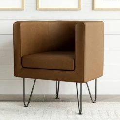 Coupon ✨ Claire Upholstered Barrel Accent Chair with Hairpin Legs - Brookside Home Camel Faux Leather ✨ -Living Room Chairs Sales unnamed file 9452