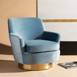Discount 😍 Pyrite Velvet Swivel Chair - Safavieh Light Blue 🌟