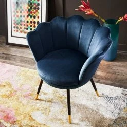 Brand new 💯 Set of 2 Cynthia Black and Gold Metal Leg Velvet Seashell Accent Chairs - Inspire Q Light Blue ⭐ -Living Room Chairs Sales unnamed file 9578