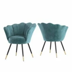 Brand new 💯 Set of 2 Cynthia Black and Gold Metal Leg Velvet Seashell Accent Chairs - Inspire Q Light Blue ⭐ -Living Room Chairs Sales unnamed file 9586