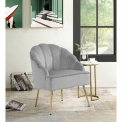 Cheap 🔔 Simple Relax Velvet Wingback Accent Chair with Metal Legs in Gray 👏