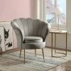 Buy 😉 Simple Relax Velvet Scalloped Back Barrel Accent Chair with Metal Legs in Gray 🛒