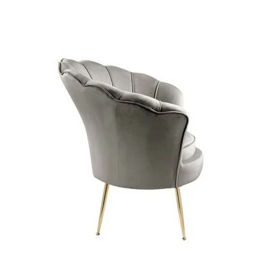 Buy ๐ Simple Relax Velvet Scalloped Back Barrel Accent Chair with Metal Legs in Gray ๐ 4 Buy ๐ Simple Relax Velvet Scalloped Back Barrel Accent Chair with Metal Legs in Gray ๐ - Image 2