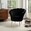 Deals 👏 Simple Relax Velvet Scalloped Back Barrel Accent Chair with Metal Legs in Black 😀