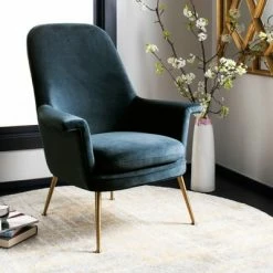 Buy 🧨 Aimee Velvet Arm Chair - Navy - Safavieh ❤️