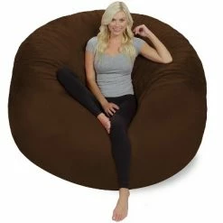Outlet 🎉 6' Huge Bean Bag Chair with Memory Foam Filling and Washable Cover - Relax Sacks Brown 🤩 -Living Room Chairs Sales unnamed file 9791