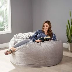 Outlet 👏 4' Arnside Glam Velvet Quilt Pattern Beanbag - Christopher Knight Home Charcoal 😍